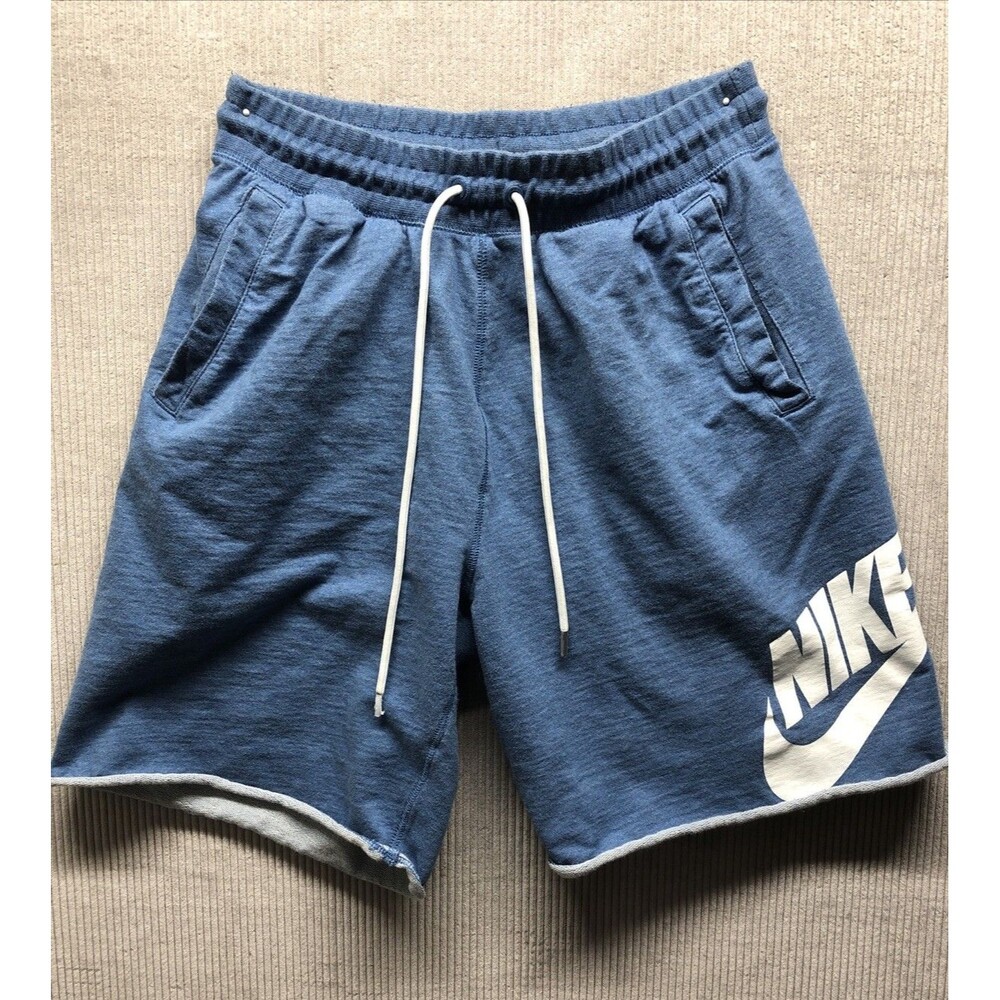 Nike Cut Off Athletic Shorts Size Large Blue Drawstring Pockets Sport